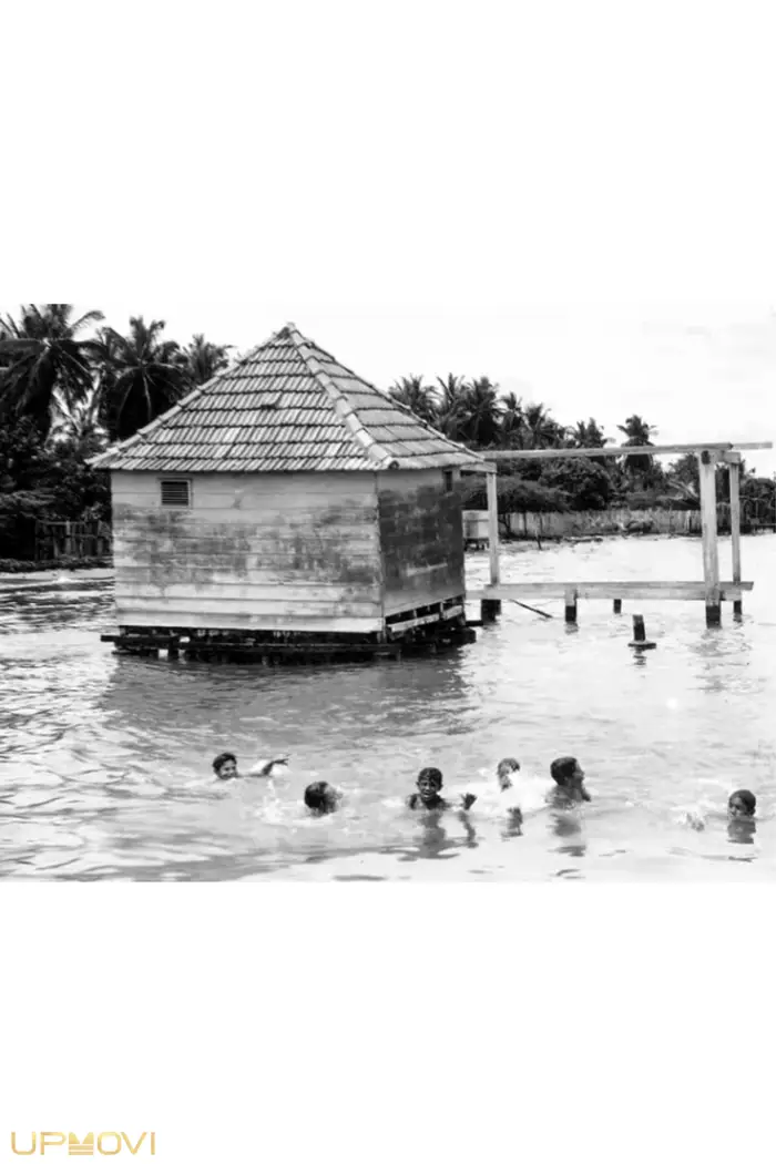 Muchachos bañándose en la laguna de Maracaibo